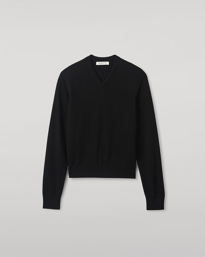 Johnstons of Elgin AW25 Women's Knitwear Black Classic Cashmere Black V Neck Jumper KAP05575SA7210