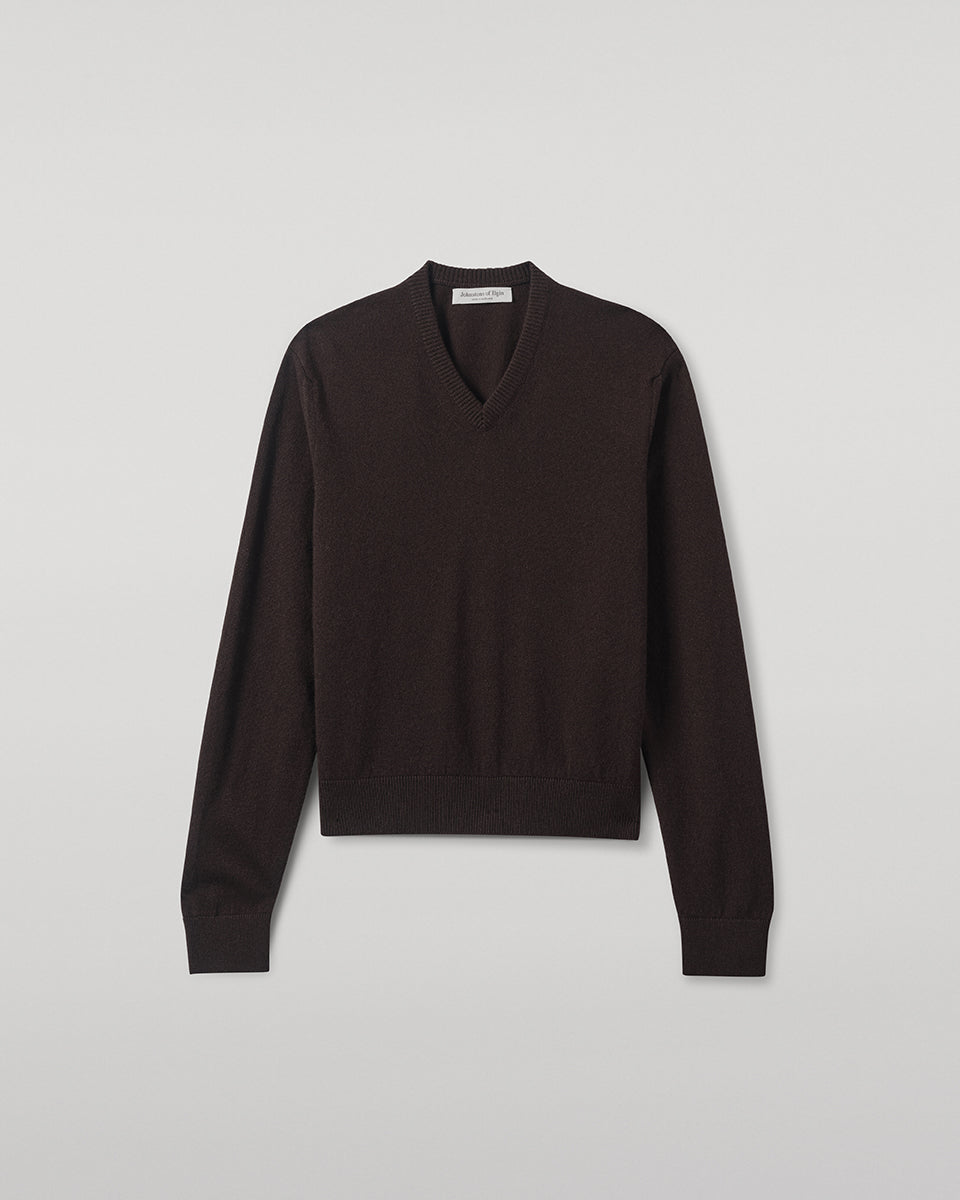 Women's Classic Dark Brown Cashmere V Neck Jumper – Johnstons of Elgin