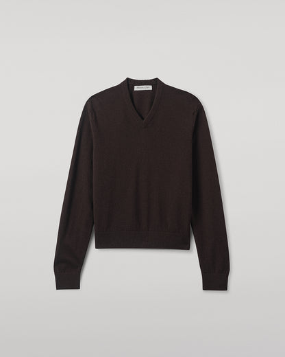 Johnstons of Elgin AW25 Women's Knitwear Molasses Classic Cashmere Brown V Neck Jumper KAP05575SB7290