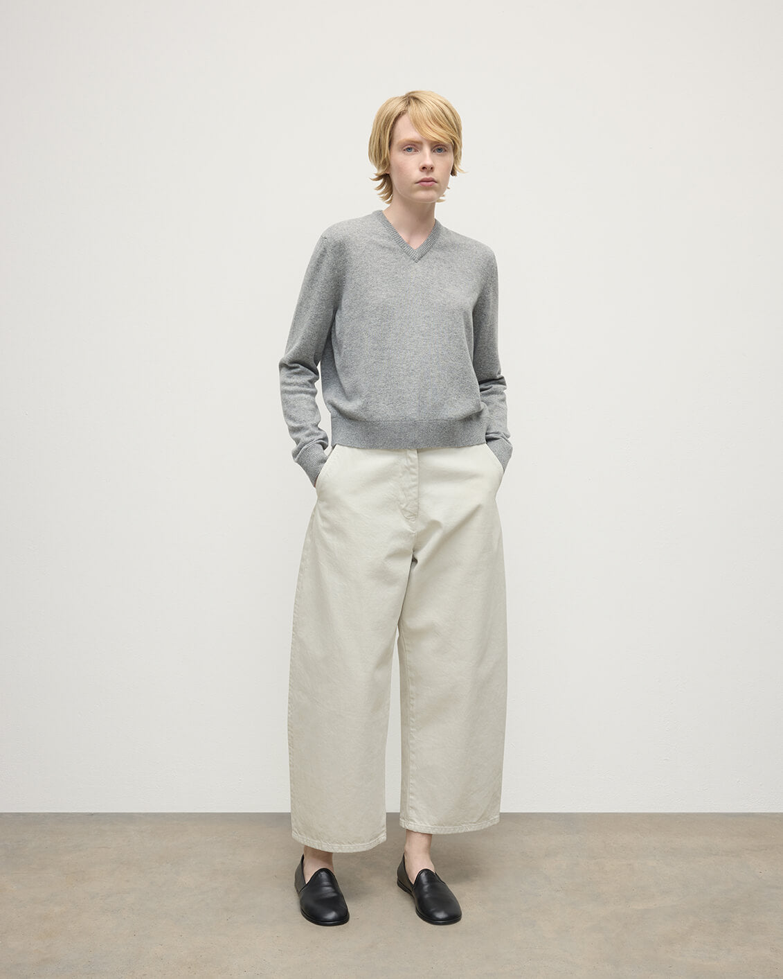 Cashmere Light Grey V Neck Jumper