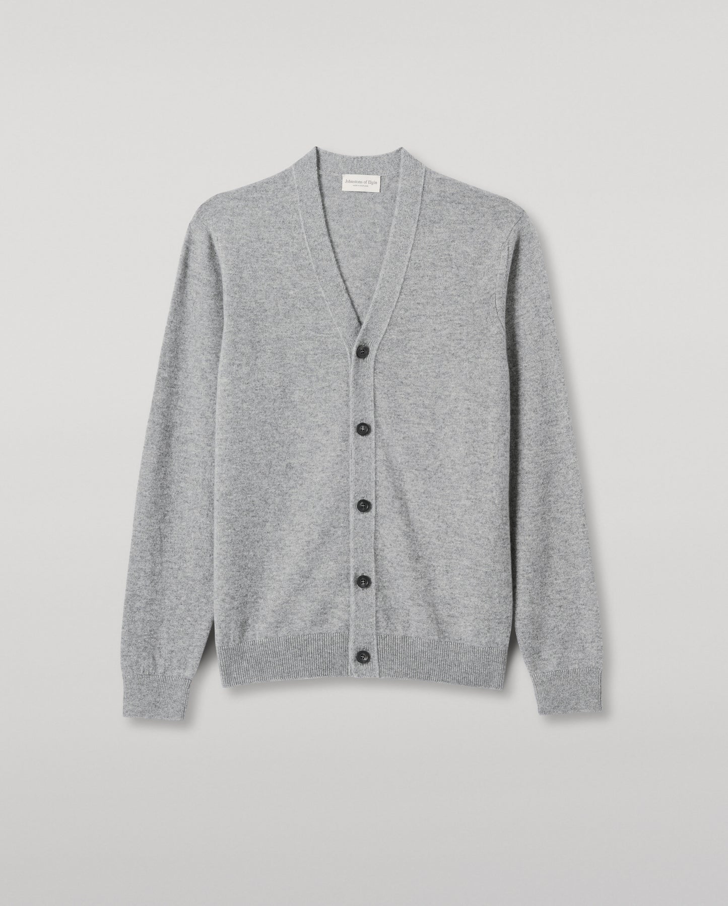 JOHNSTONS OF ELGIN MENS RORY VEE NECK CLASSIC CARDIGAN GREY 100% CASHMERE KAP05471SE5325