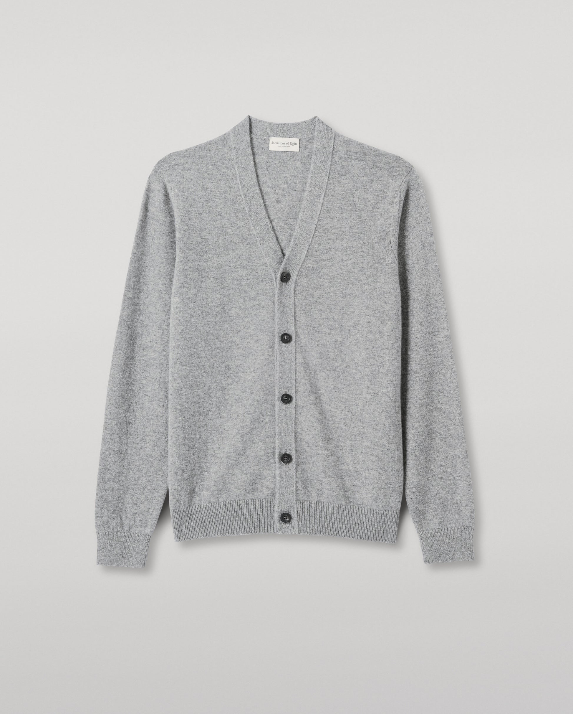 JOHNSTONS OF ELGIN MENS RORY VEE NECK CLASSIC CARDIGAN GREY 100% CASHMERE KAP05471SE5325