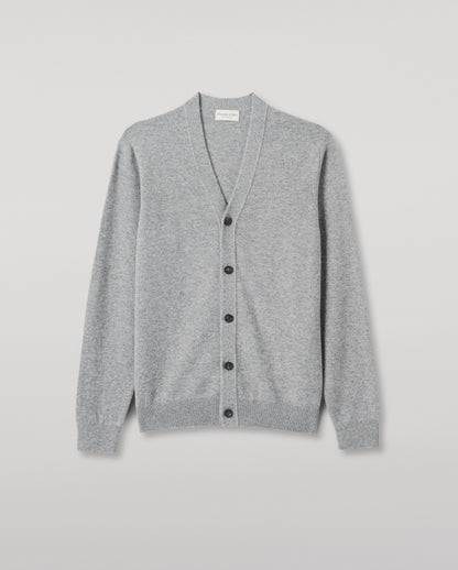 JOHNSTONS OF ELGIN MENS RORY VEE NECK CLASSIC CARDIGAN GREY 100% CASHMERE KAP05471SE5325