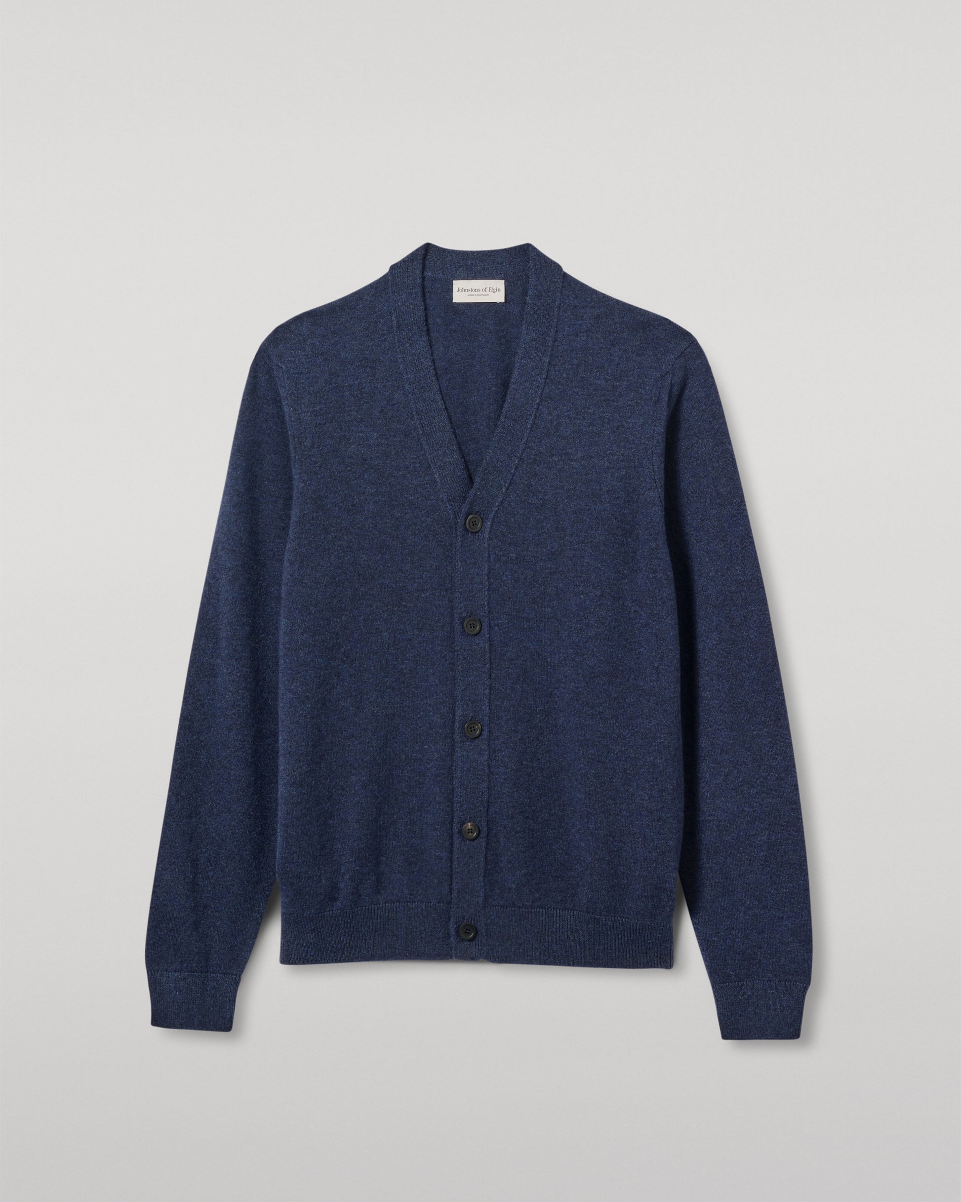 JOHNSTONS OF ELGIN MENS RORY VEE NECK CLASSIC CARDIGAN NAVY 100% CASHMERE KAP05576HD7350