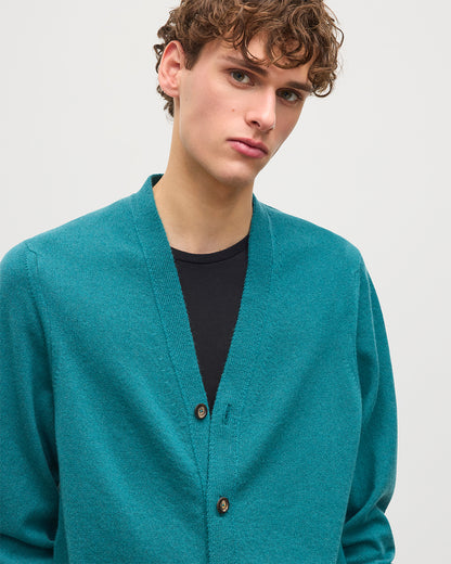 JOHNSTONS OF ELGIN MENS RORY VEE NECK CLASSIC CARDIGAN GREEN 100% CASHMERE KAP05576SC4720