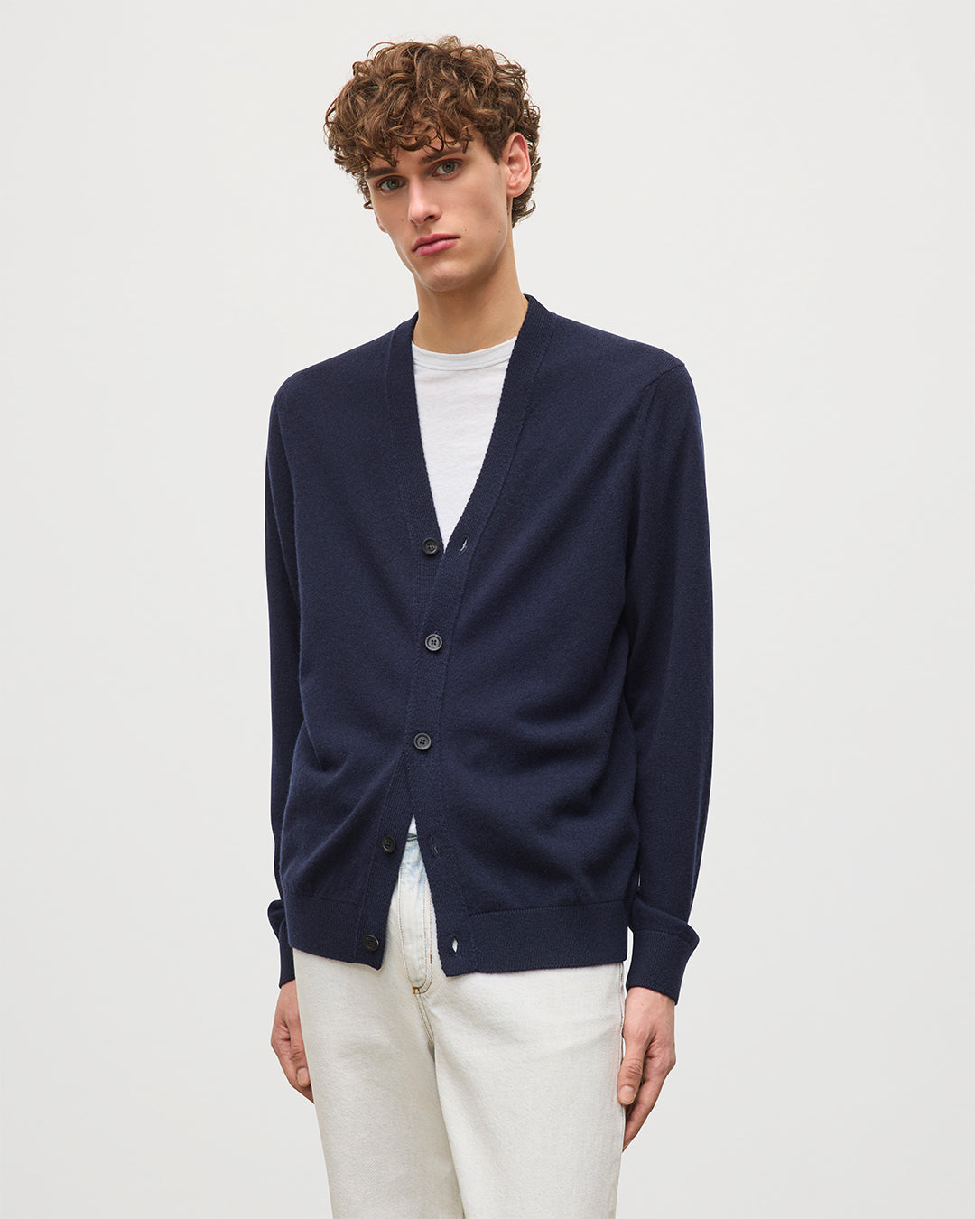 Johnstons of Elgin Men's Knitwear Dark Navy Classic Cashmere Navy Cardigan KAP05576SD7666