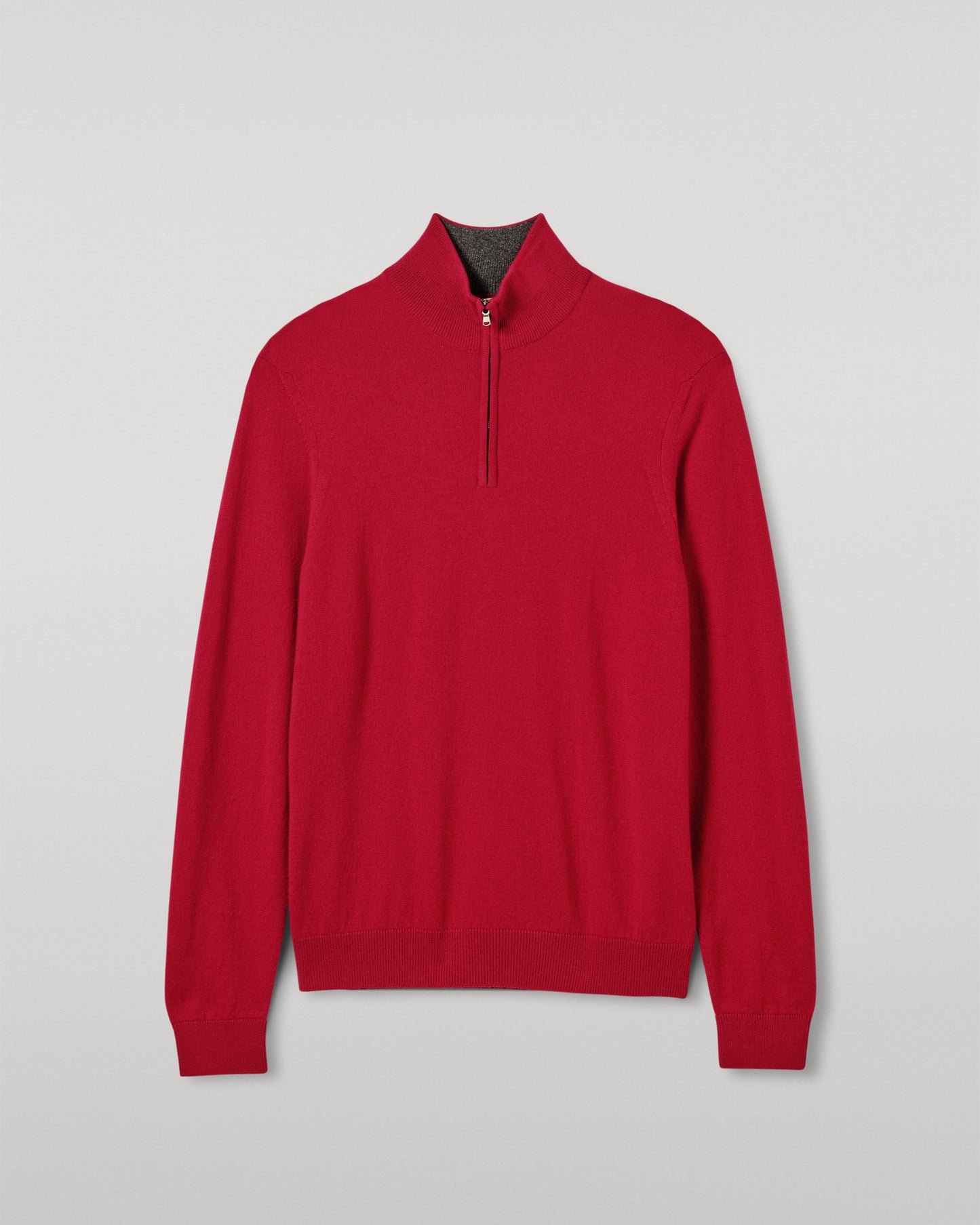 MENS RORY CLASSIC HALF ZIP SWEATER CONTRAST TRIM RED & GREY 100% CASHMERE BY JOHNSTONS OF ELGIN KAP05577Q26186