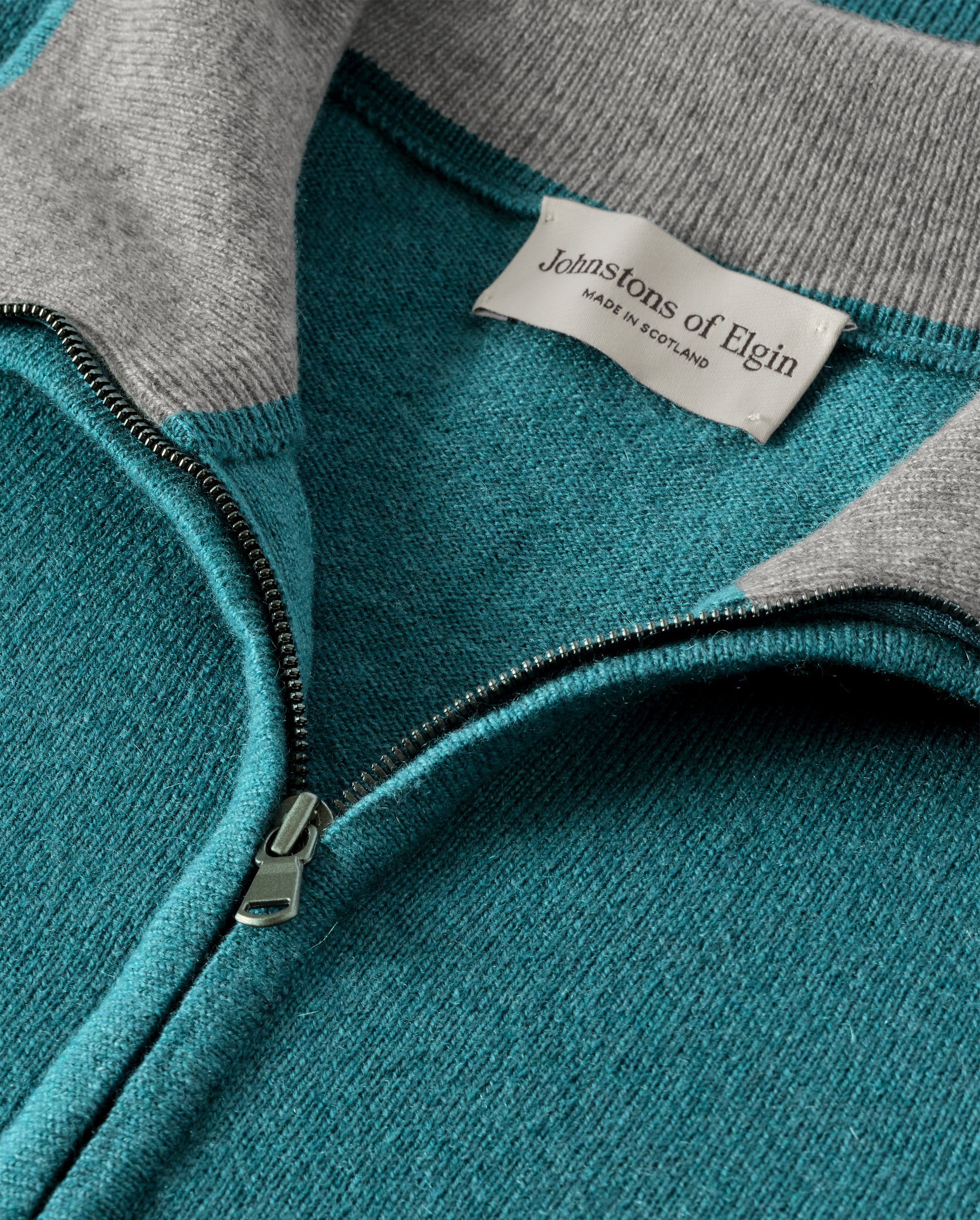 JOHNSTONS OF ELGIN MENS RORY CLASSIC HALF ZIP SWEATER CONTRAST TRIM 100% CASHMERE KAP05577Q26188