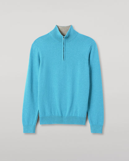 JOHSNTONS OF ELGIN MENS RORY CLASSIC HALF ZIP SWEATER CONTRAST TRIM 100% CASHMERE KAP05577Q26189