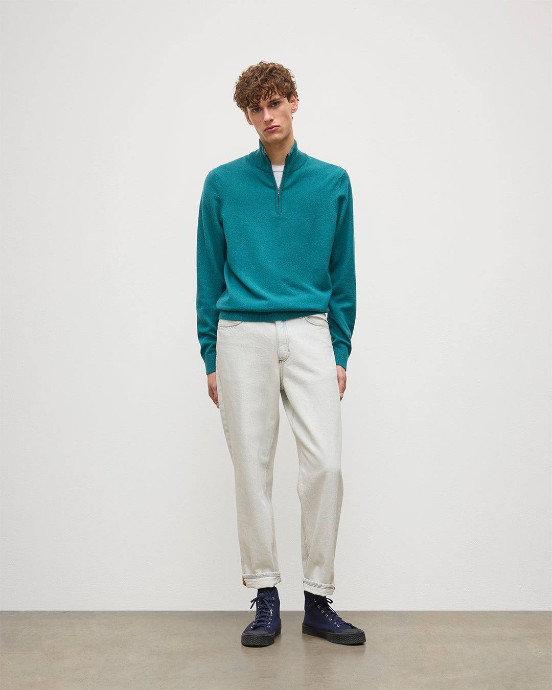 JOHNSTONS OF ELGIN MENS RORY CLASSIC HALF ZIP SWEATER CONTRAST TRIM 100% CASHMERE KAP05577Q26188