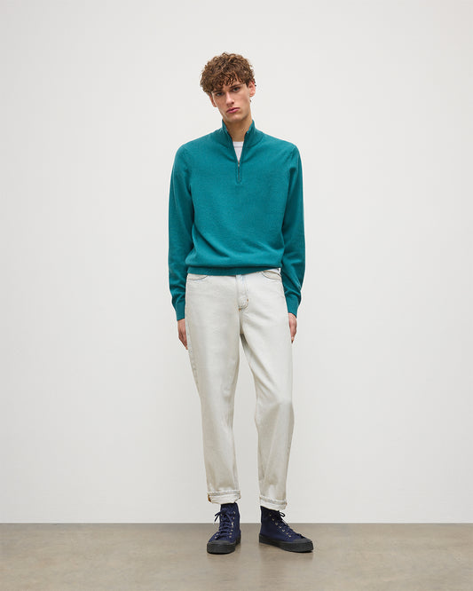 JOHNSTONS OF ELGIN MENS RORY CLASSIC HALF ZIP SWEATER CONTRAST TRIM 100% CASHMERE KAP05577Q26188