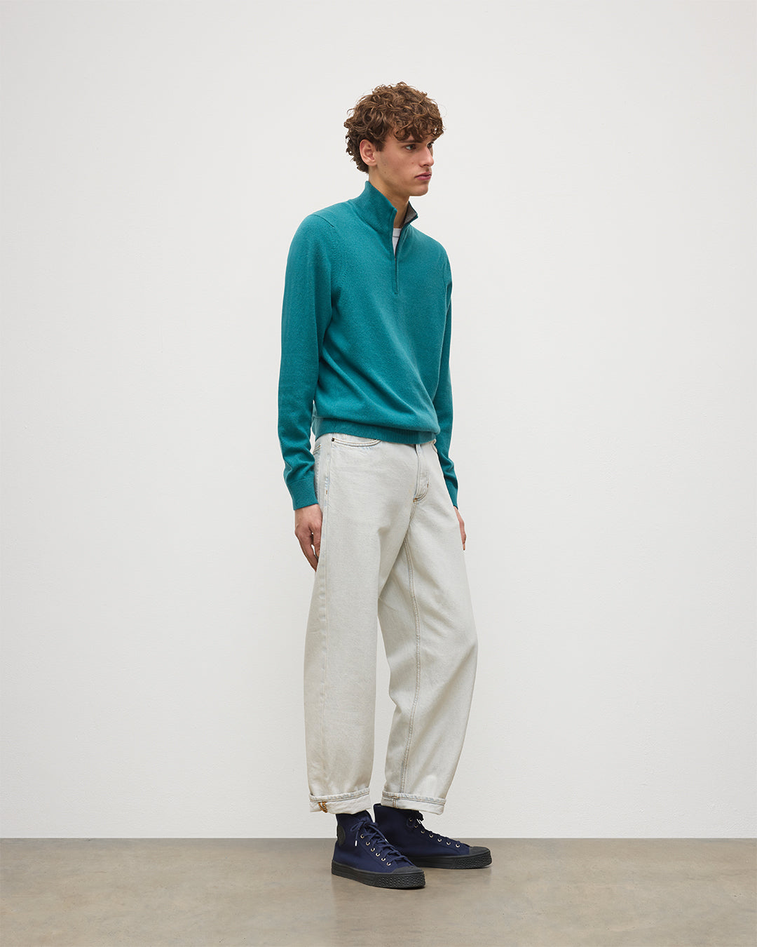 JOHNSTONS OF ELGIN MENS RORY CLASSIC HALF ZIP SWEATER CONTRAST TRIM 100% CASHMERE KAP05577Q26188