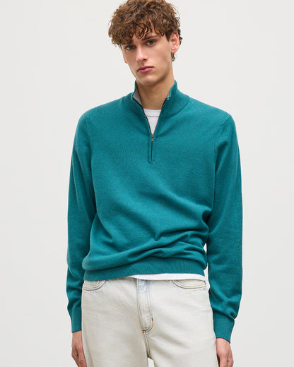 JOHNSTONS OF ELGIN MENS RORY CLASSIC HALF ZIP SWEATER CONTRAST TRIM 100% CASHMERE KAP05577Q26188