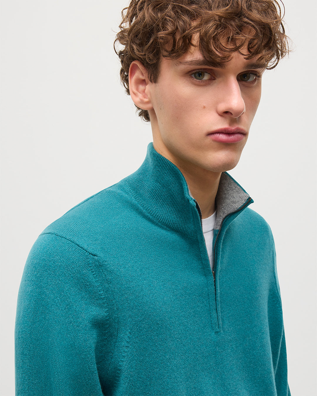 JOHNSTONS OF ELGIN MENS RORY CLASSIC HALF ZIP SWEATER CONTRAST TRIM 100% CASHMERE KAP05577Q26188