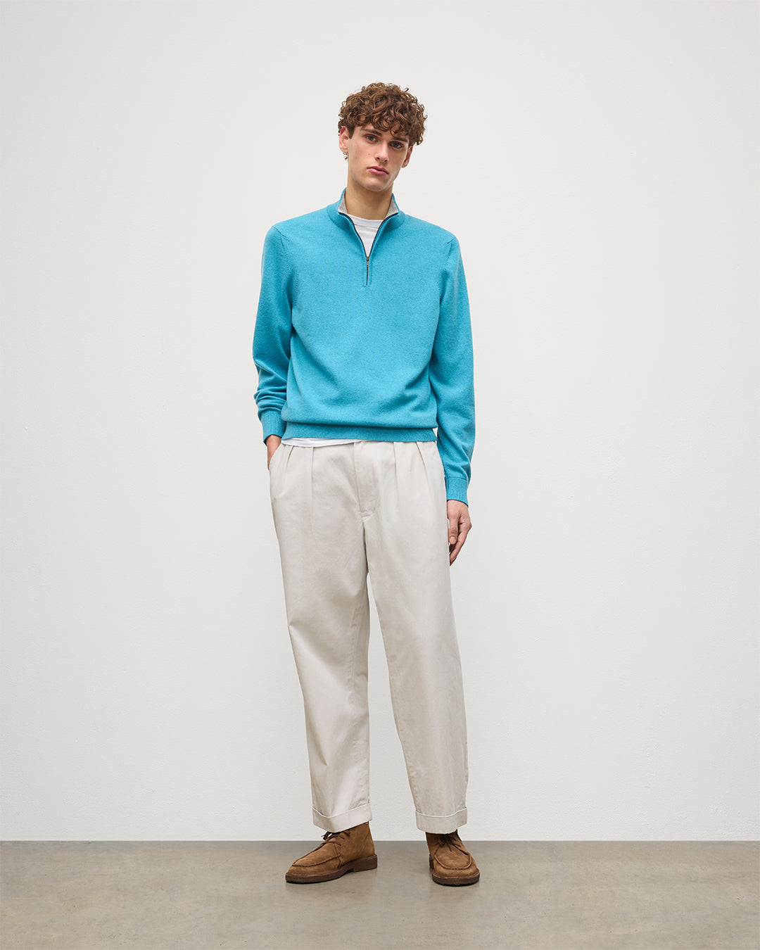 JOHSNTONS OF ELGIN MENS RORY CLASSIC HALF ZIP SWEATER CONTRAST TRIM 100% CASHMERE KAP05577Q26189