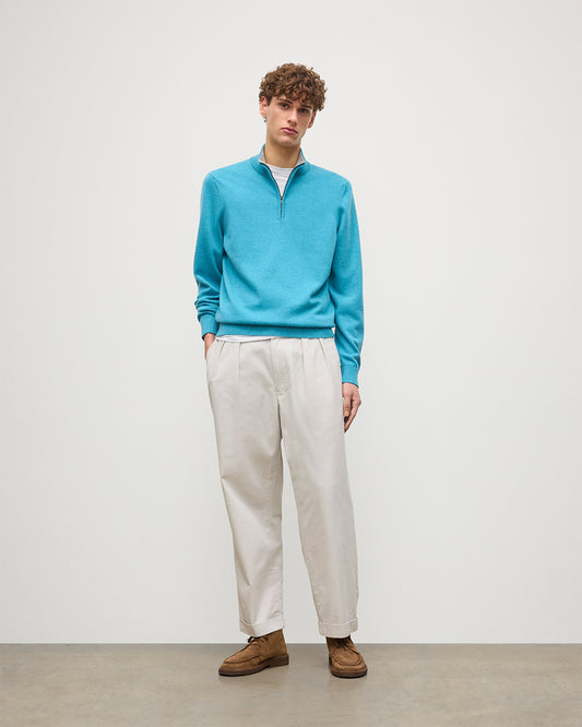 JOHSNTONS OF ELGIN MENS RORY CLASSIC HALF ZIP SWEATER CONTRAST TRIM 100% CASHMERE KAP05577Q26189