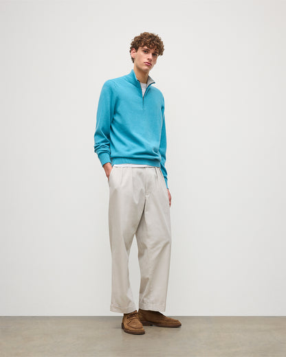 JOHSNTONS OF ELGIN MENS RORY CLASSIC HALF ZIP SWEATER CONTRAST TRIM 100% CASHMERE KAP05577Q26189