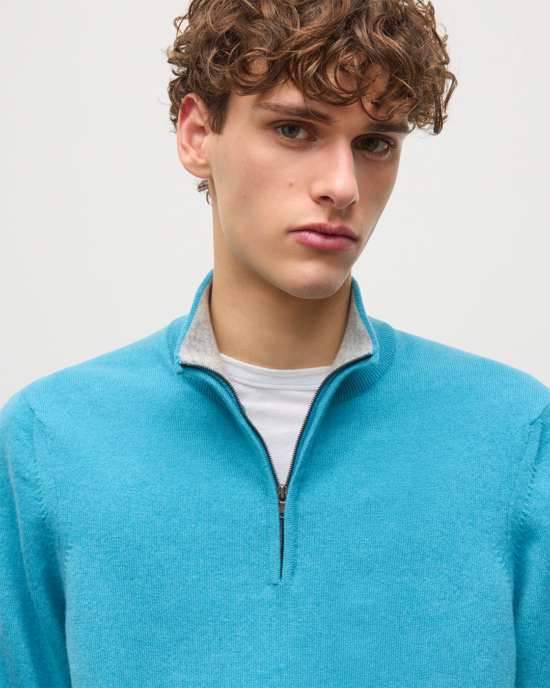 JOHSNTONS OF ELGIN MENS RORY CLASSIC HALF ZIP SWEATER CONTRAST TRIM 100% CASHMERE KAP05577Q26189