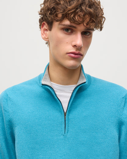 JOHSNTONS OF ELGIN MENS RORY CLASSIC HALF ZIP SWEATER CONTRAST TRIM 100% CASHMERE KAP05577Q26189