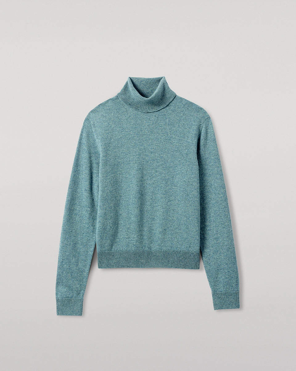 Johnstons of Elgin AW25 Women's Knitwear Seascape Classic Cashmere Green Roll Neck Jumper KAP05584HC0038