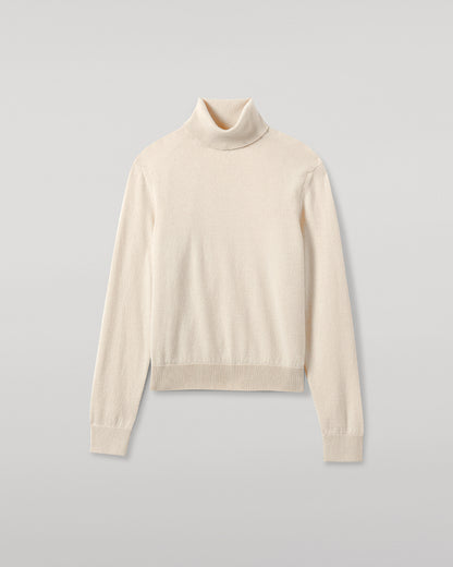 Johnstons of Elgin AW25 Women's Knitwear Champagne Classic Cashmere Cream Roll Neck Jumper KAP05584SA0502
