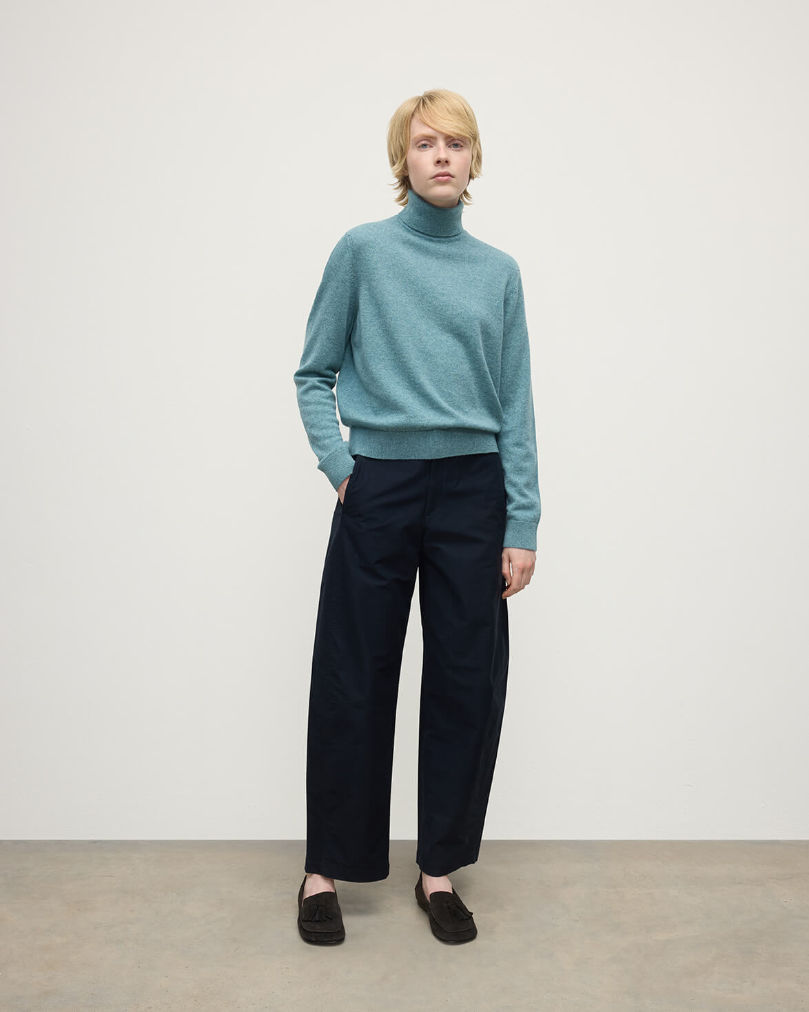 Johnstons of Elgin AW25 Women's Knitwear Seascape Classic Cashmere Green Roll Neck Jumper KAP05584HC0038