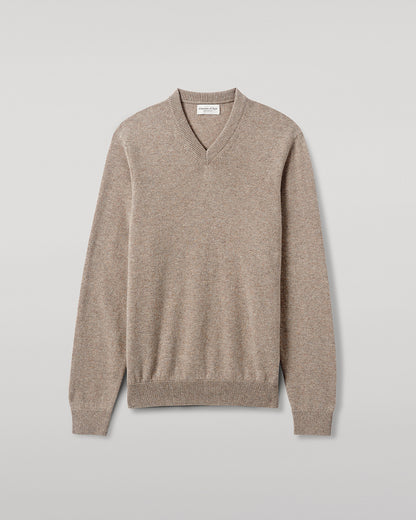 Johnstons of Elgin AW25 Men's Knitwear Ash Classic Cashmere Brown V Neck Jumper KAP05594HB4334