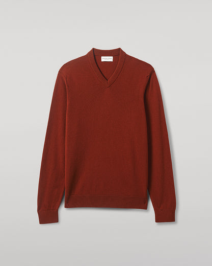 Johnstons of Elgin AW25 Men's Knitwear Oxblood Classic Cashmere Red V Neck KAP05594SG4463