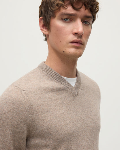 Johnstons of Elgin AW25 Men's Knitwear Ash Classic Cashmere Brown V Neck Jumper KAP05594HB4334