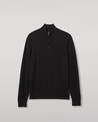 Johnstons of Elgin Men's Knitwear Rory Black Classic Cashmere Black Zip Neck Jumper KAP05695SA7210