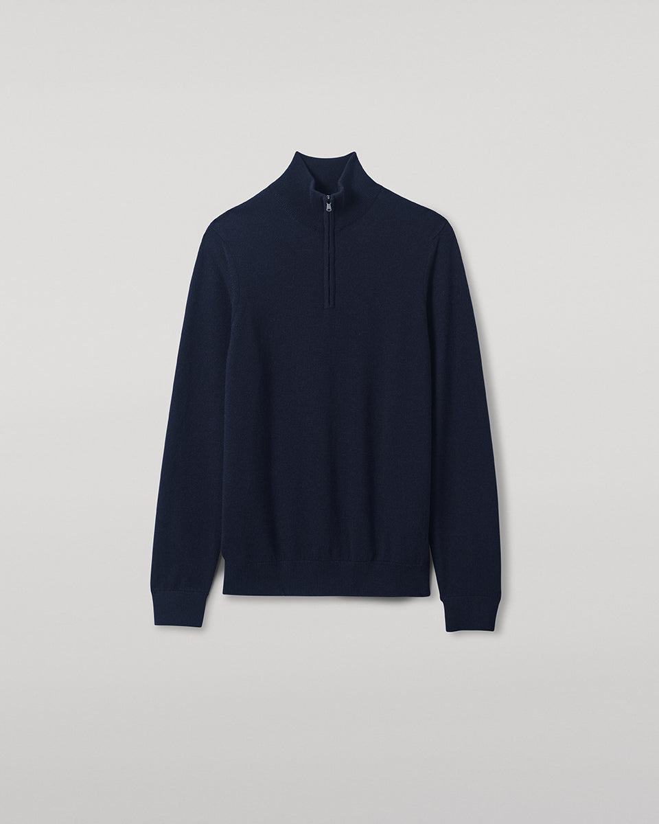 Johnstons of Elgin AW25 Men's Knitwear Dark Navy Classic Cashmere Navy Zip Neck Jumper KAP05695SD7666