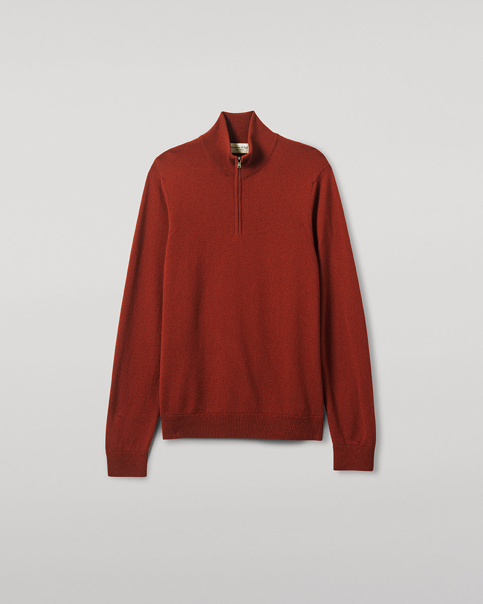 Johnstons of Elgin AW25 Men's Knitwear Oxblood Classic Cashmere Red Zip Neck Jumper KAP05695SG4463