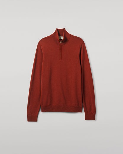 Johnstons of Elgin AW25 Men's Knitwear Oxblood Classic Cashmere Red Zip Neck Jumper KAP05695SG4463