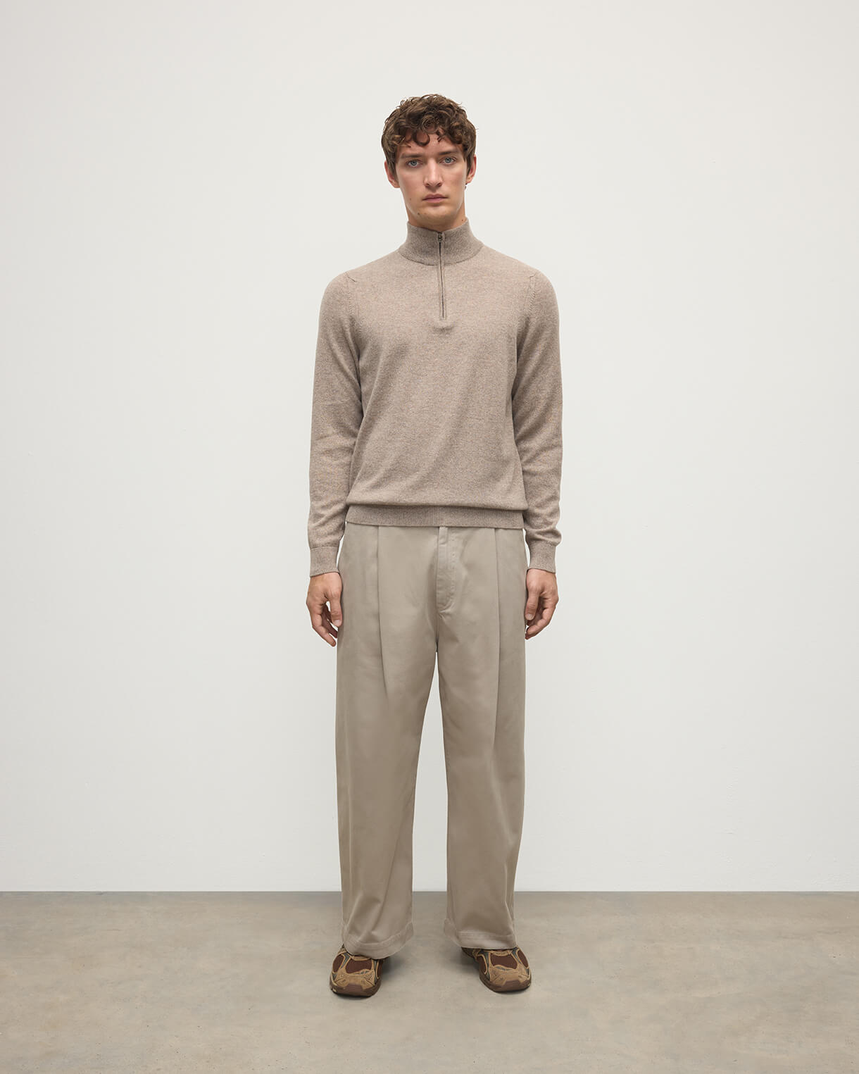 Johnstons of Elgin AW25 Men's Knitwear Ash Classic Cashmere Brown Zip Neck Jumper KAP05695HB4334