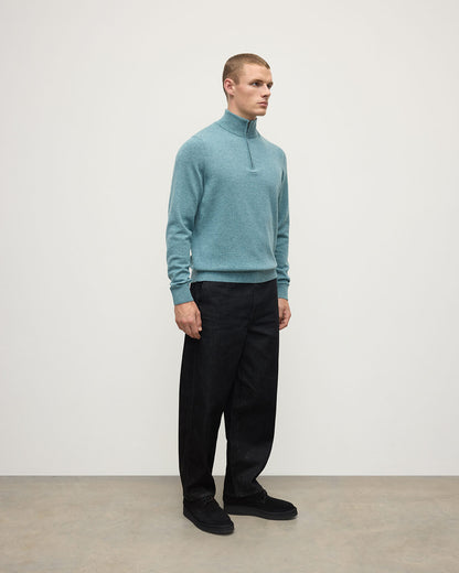 Johnstons of Elgin AW25 Men's Knitwear Seascape Classic Cashmere Green Zip Neck Jumper KAP05695HC0038