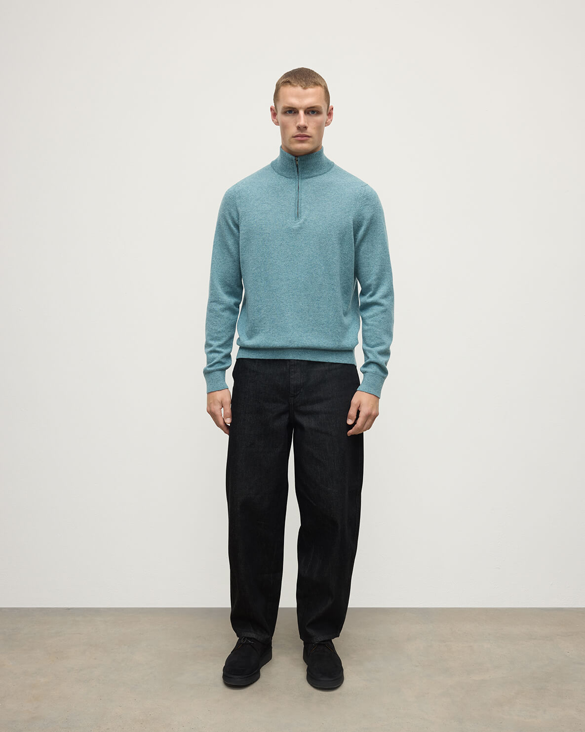 Johnstons of Elgin AW25 Men's Knitwear Seascape Classic Cashmere Green Zip Neck Jumper KAP05695HC0038