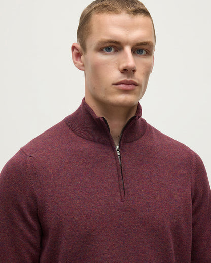 Johnstons of Elgin AW25 Men's Knitwear Damson Classic Cashmere Purple Zip Neck Jumper KAP05695HE7064