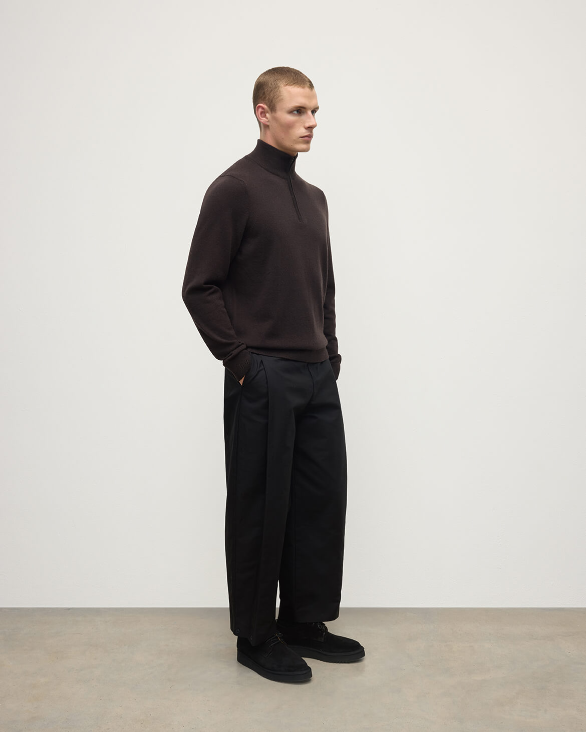 Johnstons of Elgin AW25 Men's Knitwear Molasses Classic Cashmere Brown Zip Neck Jumper KAP05695SB7290