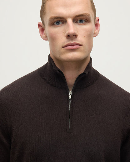 Johnstons of Elgin AW25 Men's Knitwear Molasses Classic Cashmere Brown Zip Neck Jumper KAP05695SB7290