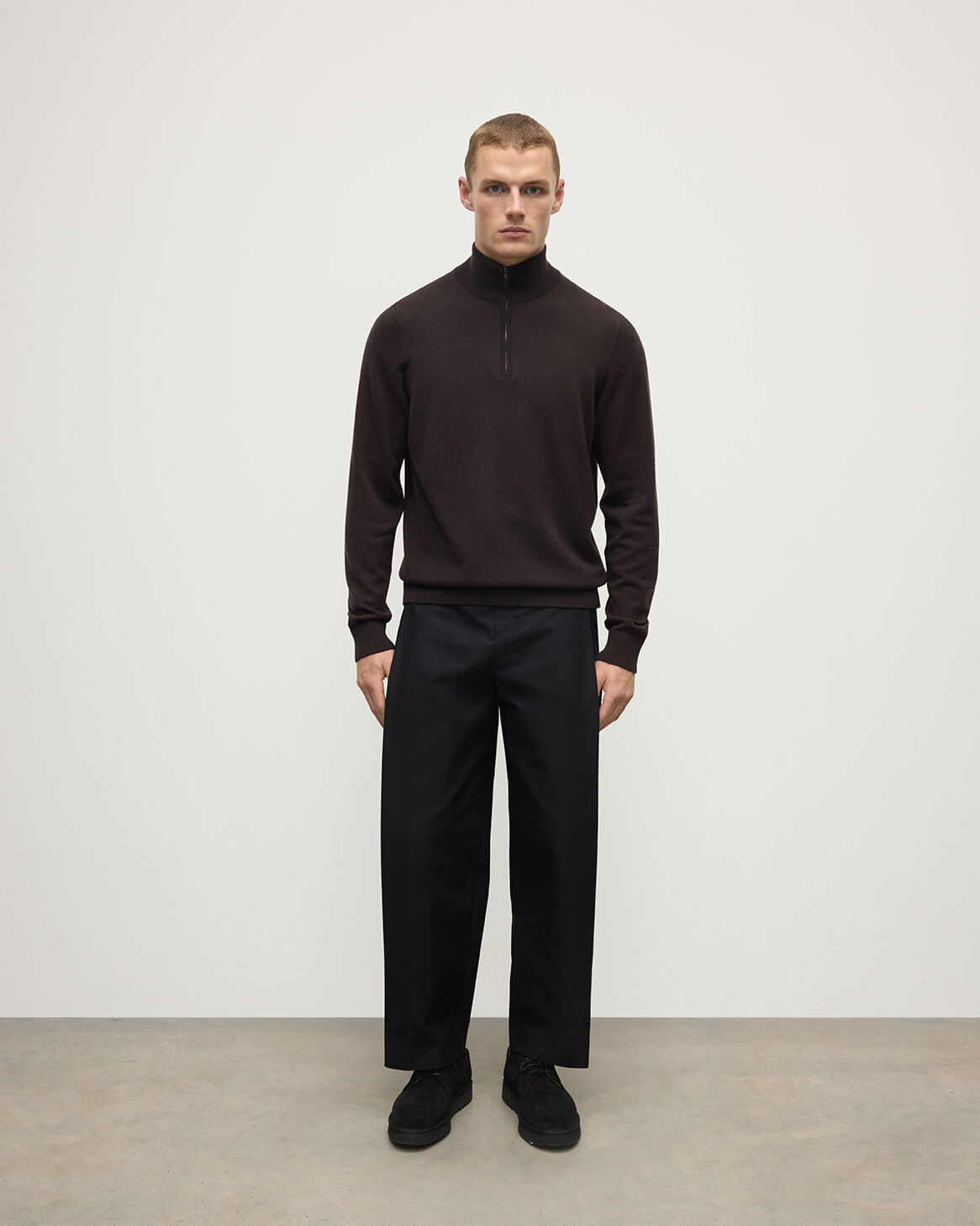 Johnstons of Elgin AW25 Men's Knitwear Molasses Classic Cashmere Brown Zip Neck Jumper KAP05695SB7290