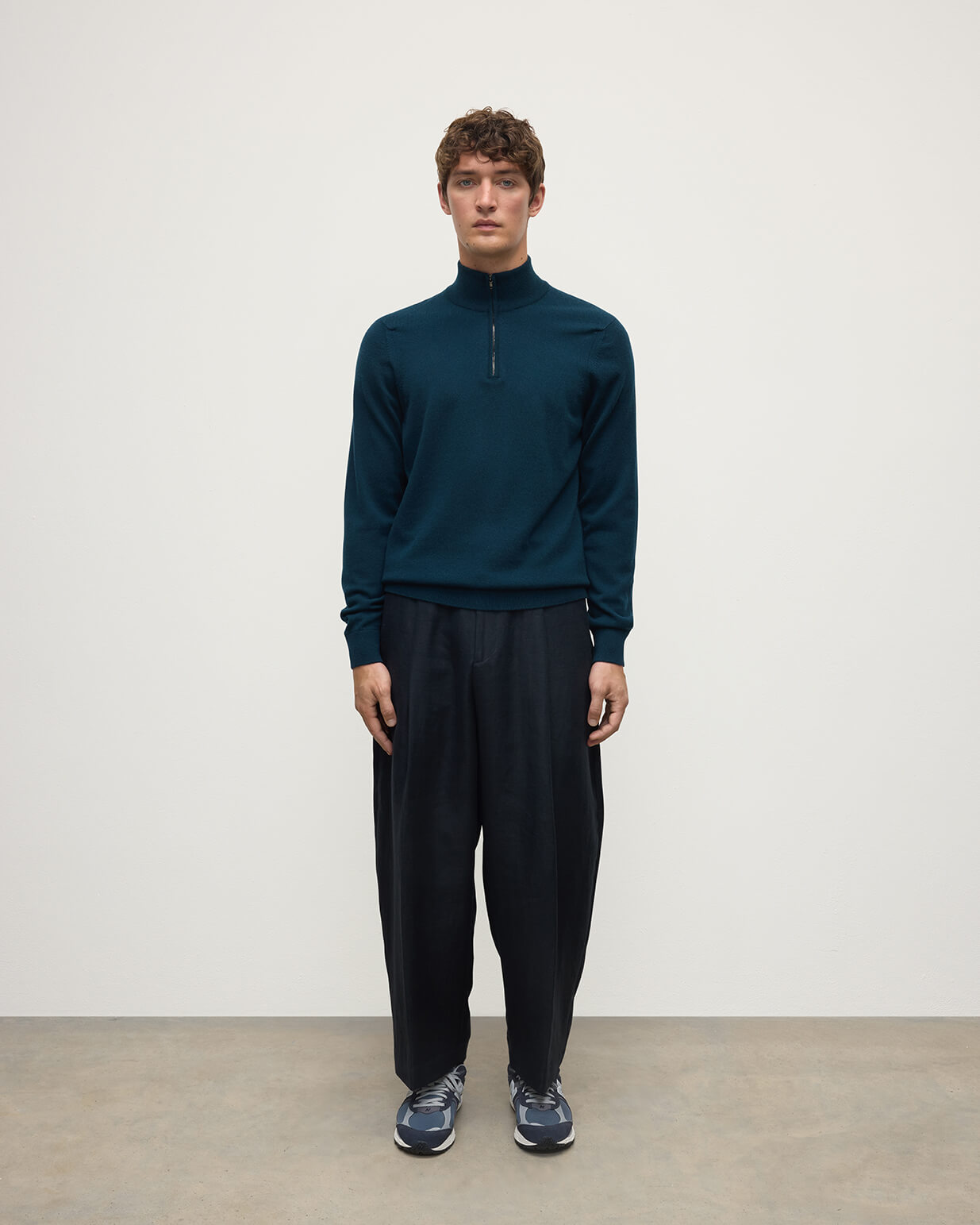 Johnstons of Elgin AW25 Men's Knitwear Bottle Green Classic Cashmere Green Zip Neck Jumper KAP05695SC7341