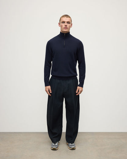 Johnstons of Elgin AW25 Men's Knitwear Dark Navy Classic Cashmere Navy Zip Neck Jumper KAP05695SD7666