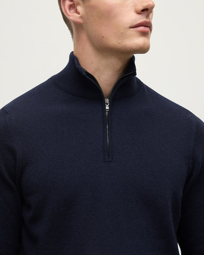 Johnstons of Elgin AW25 Men's Knitwear Dark Navy Classic Cashmere Navy Zip Neck Jumper KAP05695SD7666