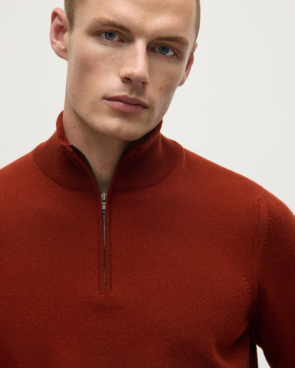 Johnstons of Elgin AW25 Men's Knitwear Oxblood Classic Cashmere Red Zip Neck Jumper KAP05695SG4463