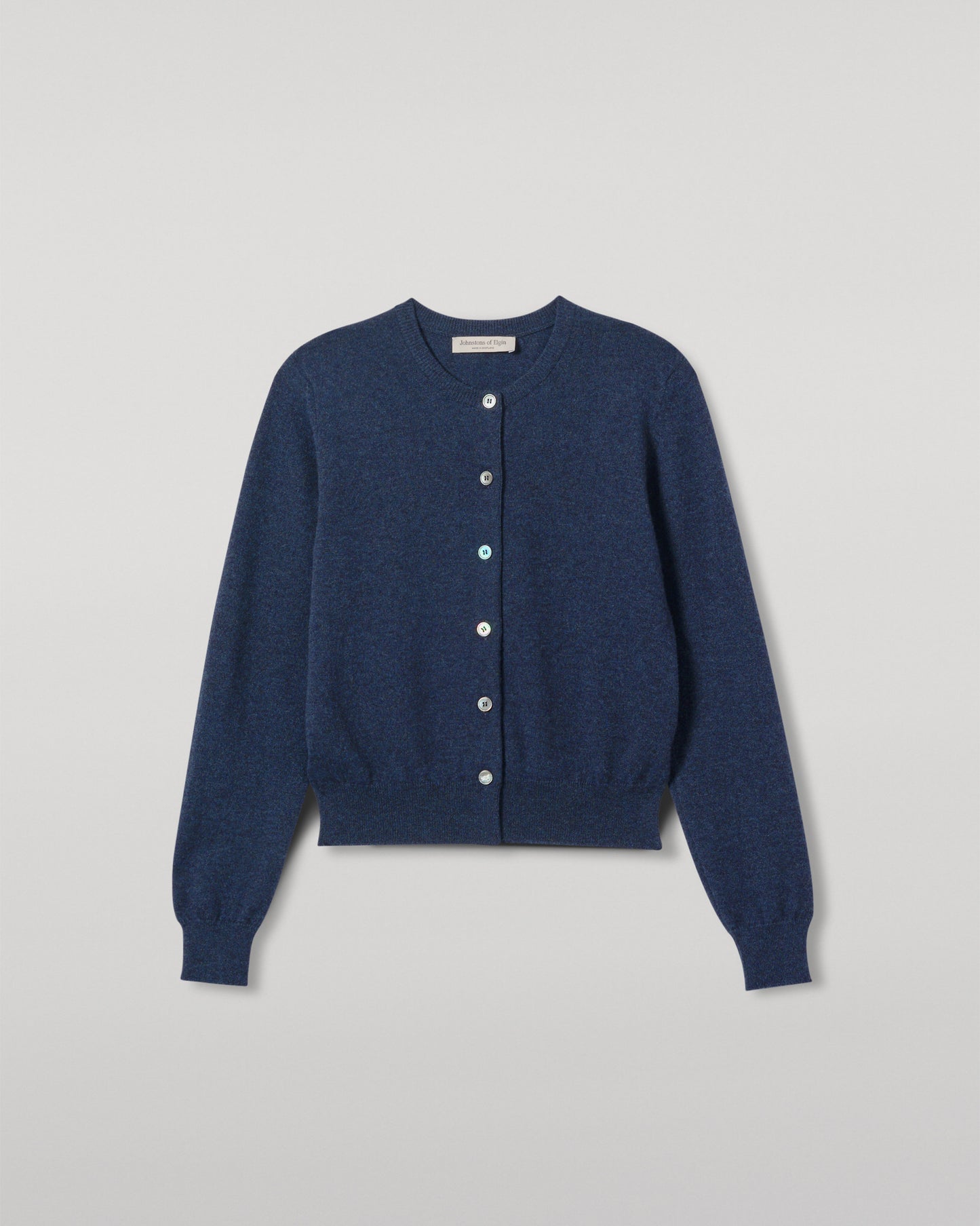 JOHNSTONS OF ELGIN WOMENS IRIS CLASSIC CREW CARDIGAN NAVY 100% CASHMERE KAP05704HD7350