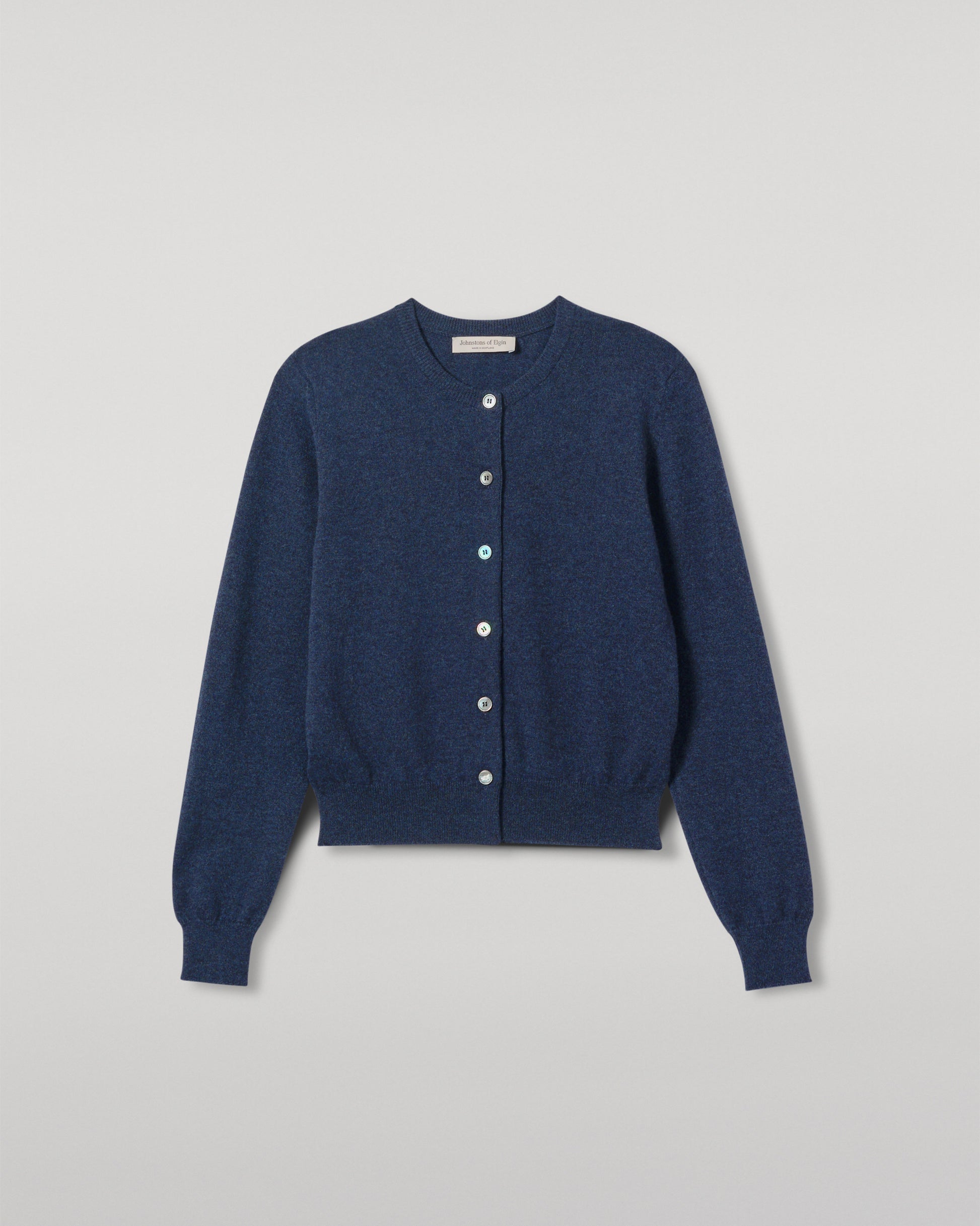 JOHNSTONS OF ELGIN WOMENS IRIS CLASSIC CREW CARDIGAN NAVY 100% CASHMERE KAP05704HD7350