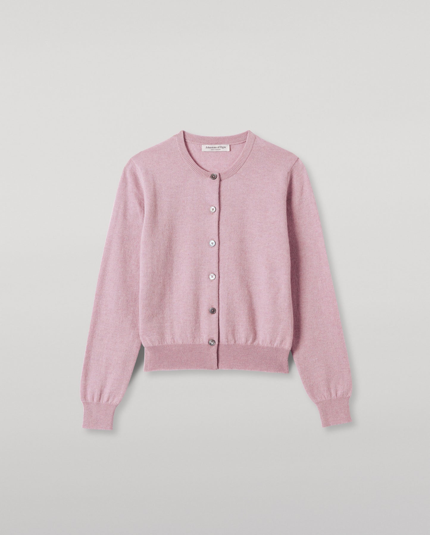 JOHNSTONS OF ELGIN WOMENS IRIS CLASSIC CREW CARDIGAN PINK 100% CASHMERE KAP05704HE0071