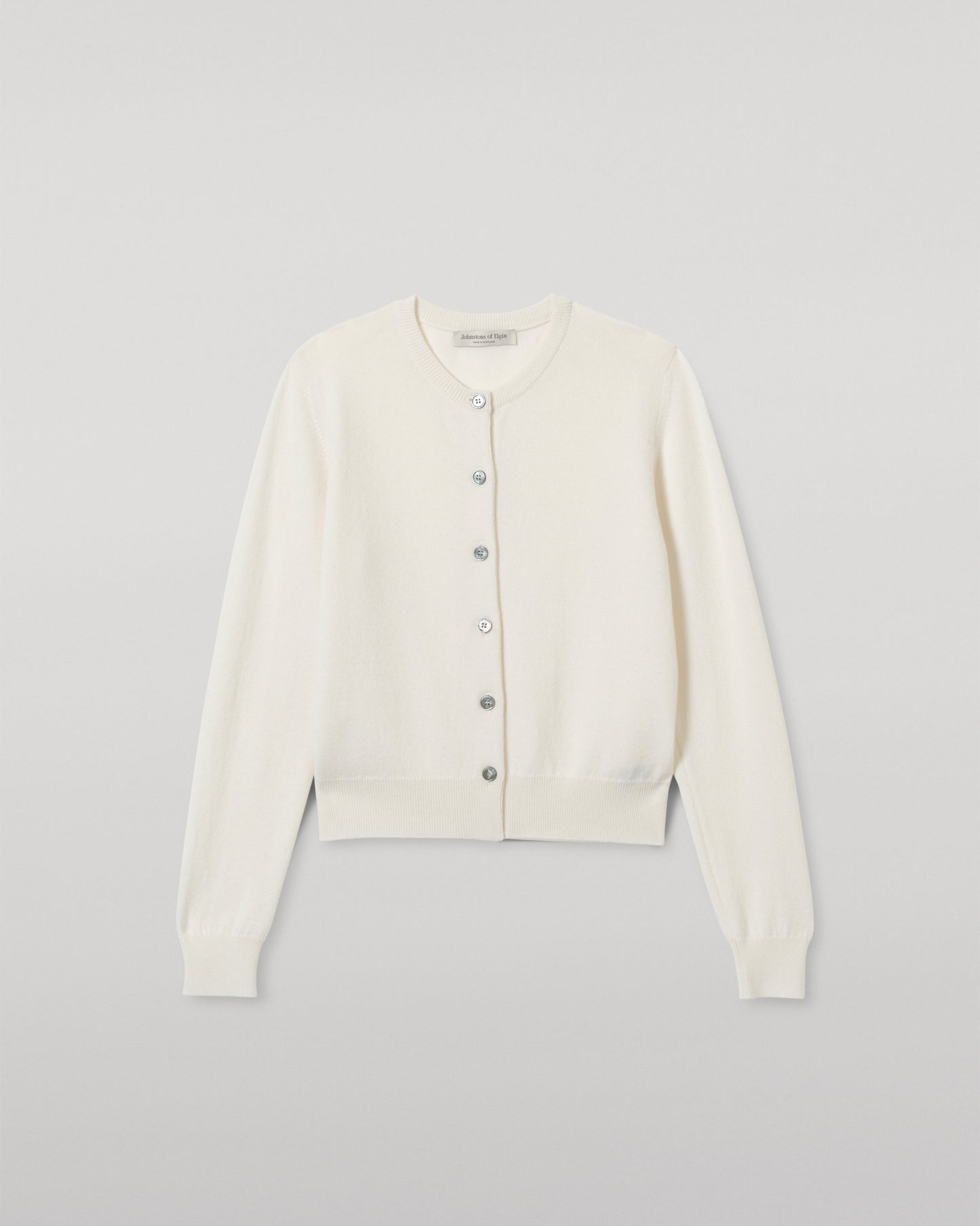 JOHNSTONS OF ELGIN WOMENS IRIS CLASSIC CREW CARDIGAN WHITE 100% CASHMERE KAP05704SA0606