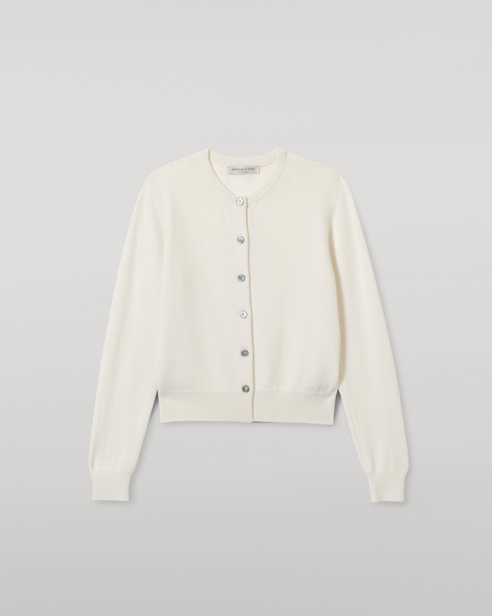 JOHNSTONS OF ELGIN WOMENS IRIS CLASSIC CREW CARDIGAN WHITE 100% CASHMERE KAP05704SA0606