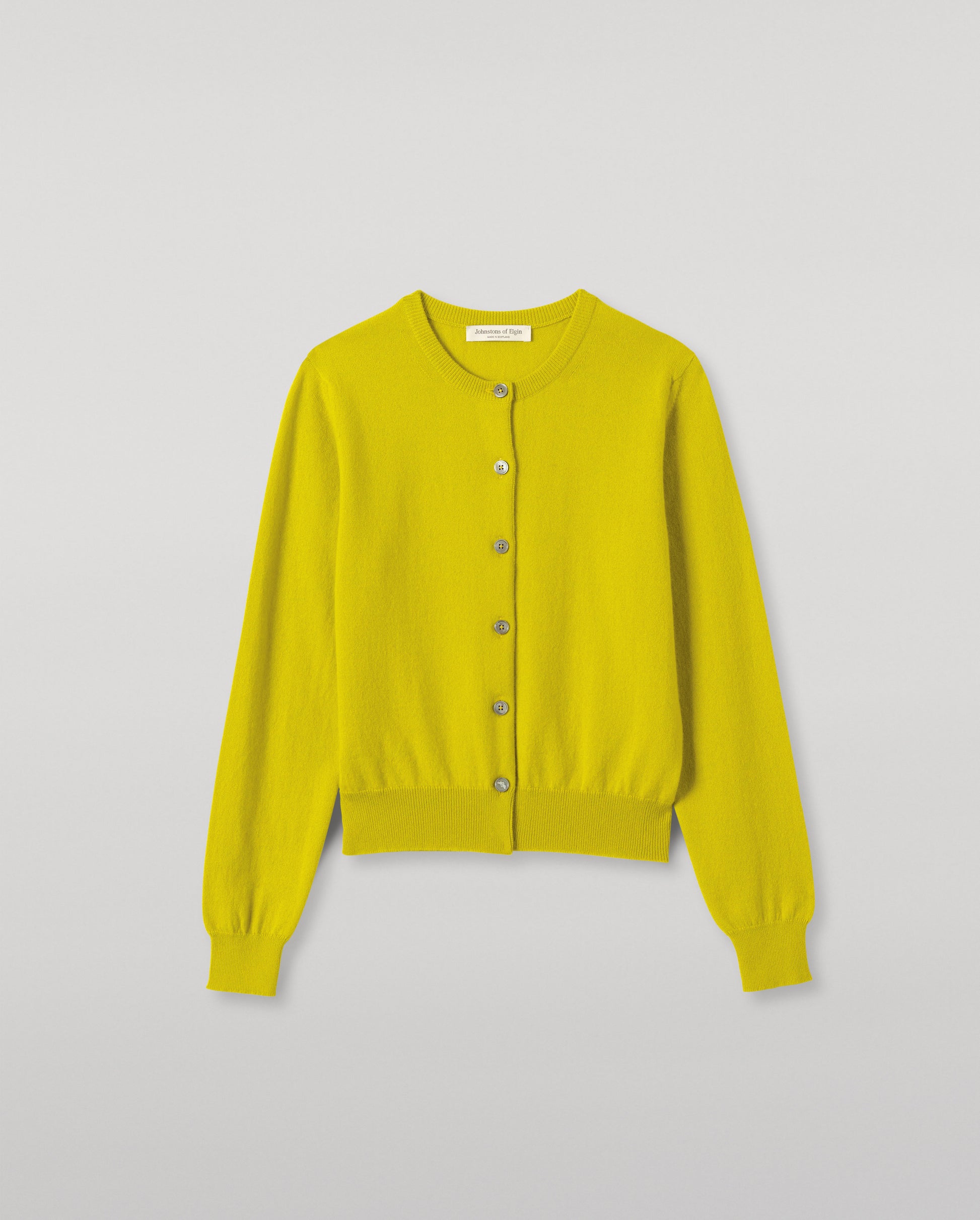 JOHNSTONS OF ELGIN WOMENS IRIS CLASSIC CREW CARDIGAN YELLOW 100% CASHMERE KAP05704SC4716